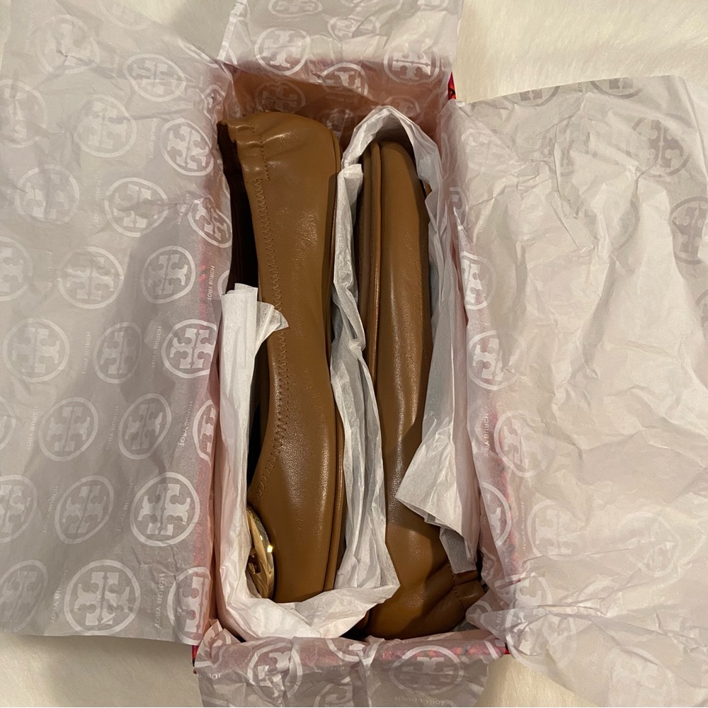 Tory Burch Minnie Travel Ballet Flats in Royal Tan/Gold - Picture 8 of 10